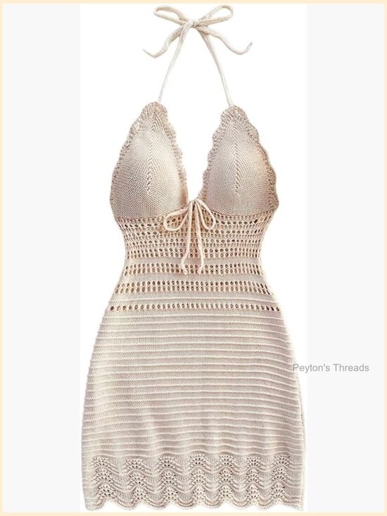 Dresses & Skirts - Crochet Halter Mini Dress Bodycon Knit Backless Summer Beach Festival Sundress